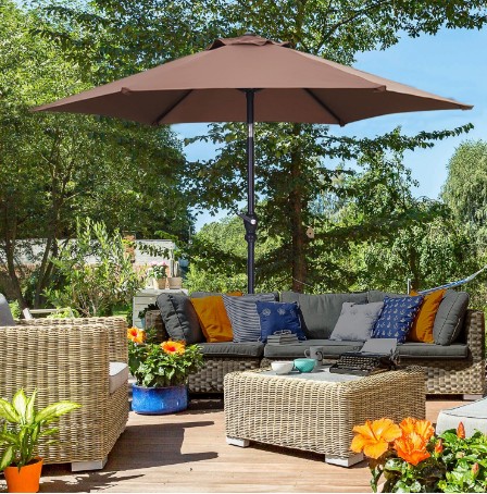 Autlaycil 7.5ft Brown Outdoor Patio Umbrella with Tilt, Crank and Sturdy Ribs for Lawn, Garden, Backyard and Pool