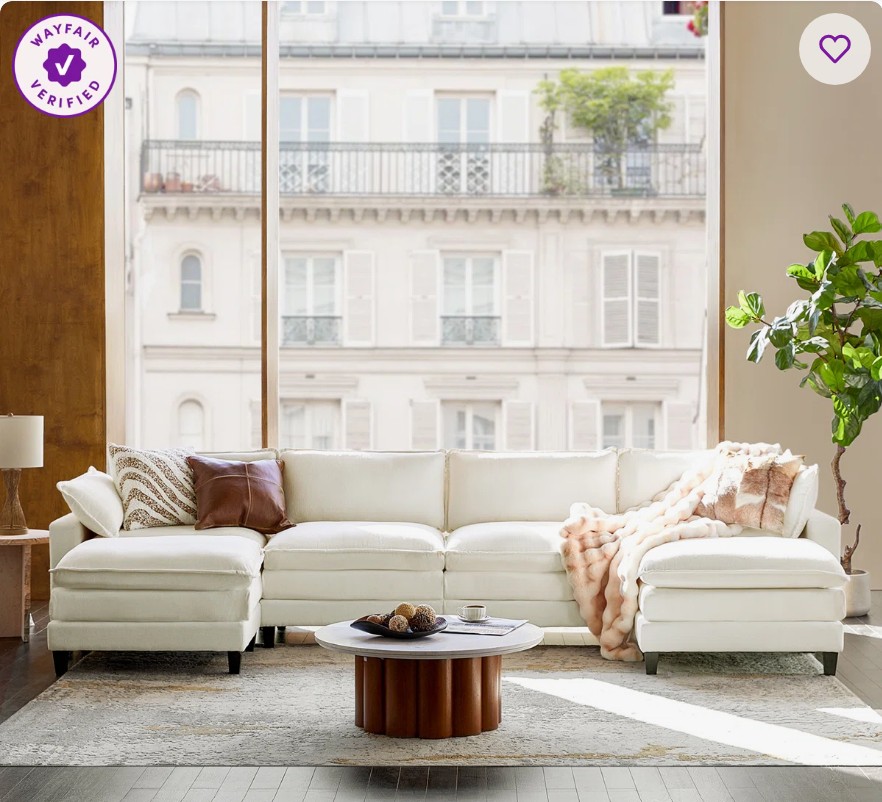 Valero 151.5″ Convertible Oversized Sectional Couch for 6 People with Triple-Layer Cushions and Two Armrest Pillows