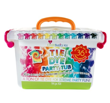 Create Basics Tie Dye Party Tub with 18 Pre-Filled Bottles, Dye Refill Packs and Accessories