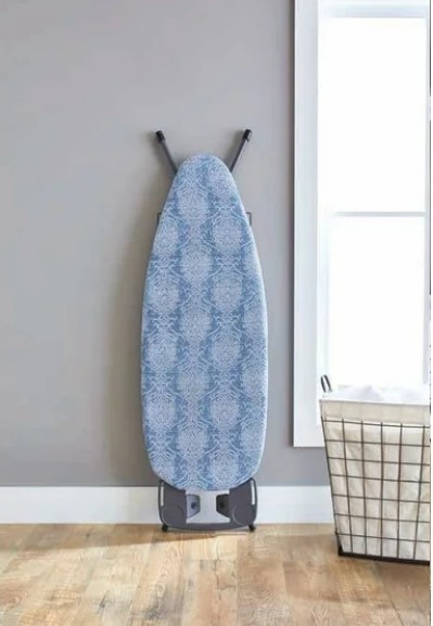 Better Homes & Gardens Ironing Board Cover – 18×54, Cotton, Recycled Polyester, Felt Padded, Reversible, Scorch Resistant, Mutlicolor Demask Blue/Gray Pattern to Solid Blue
