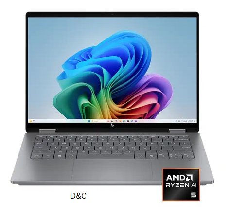 HP OmniBook X Flip 2-in-1 Copilot+ PC – 14″ 2K Touch-Screen Laptop – AMD Ryzen AI 5 340 2025 – 16GB Memory – 512GB SSD – Meteor Silver