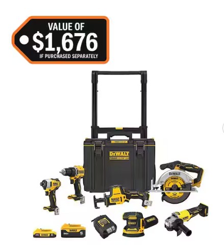 20V Lithium-Ion Cordless 6-Tool Combo Kit with 5.0 Ah and 2.0 Ah Batteries, Charger and Tough System 2.0 Rolling Toolbox