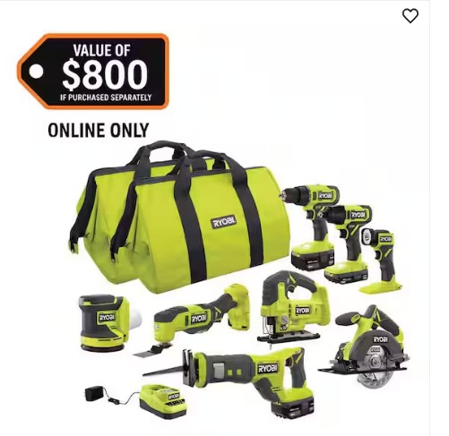 ONE+ 18V Cordless 8-Tool Combo Kit with (1) 1.5 Ah Battery and (2) 4.0 Ah Batteries and Charger