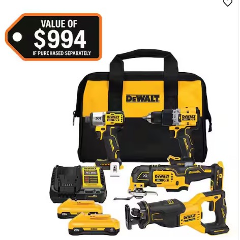 20V MAX Lithium-Ion Cordless 4-Tool Combo Kit with (2) 4.0 Ah Batteries and Charger