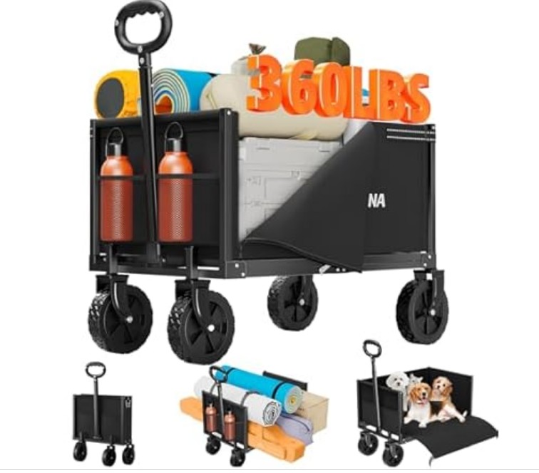 YACONA 3 in 1 Wagons Carts Foldable, 360LBS Lightweight Wagon with All Terrain Wheels, Collapsible Wagon Cart for Grocery, Camping, Beach, Garden & Sports