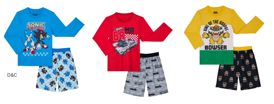 Sonic Boys Long Sleeve Sleep Top and Shorts Pajama Set, 2-Piece, Sizes 4-12