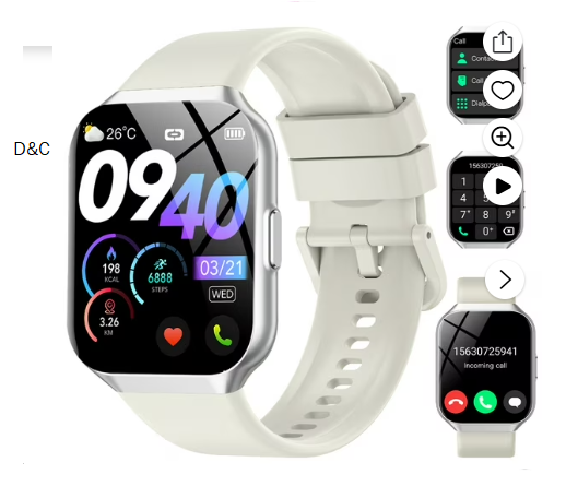 Smart Watch Fits for Android and iPhone 1.96” Smartwatch for Men Women 110+ Sports Modes Fitness Tracker with Answer Make Calls/Message Reminder, IP68 Waterproof for Gift (White）