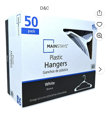 Mainstays Plastic Clothes Hangers, White, 50-Count, Lightweight & Durable for Everyday Use