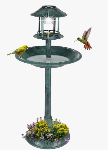 Hiles Polypropylene Birdbath with Solar Light