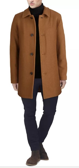 Men’s Classic-Fit Car Coat with Faux-Leather Trim