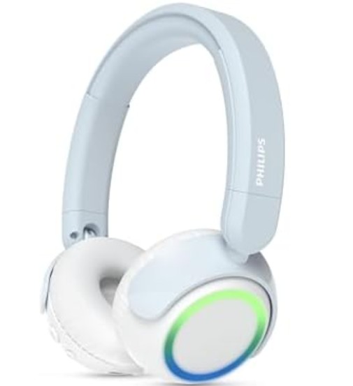 Philips K4200 Lightweight On-Ear Wireless Kids Headphones – Built-in Mic, LED Lights, Safe Volume Limited, Audio Sharing, Foldable & Durable