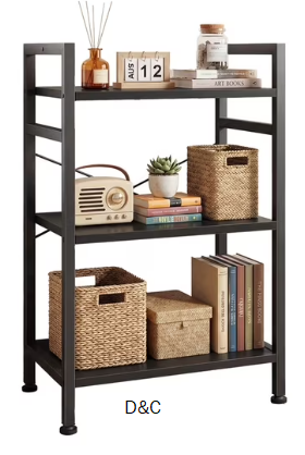 Gianna 3 Tier Bookshelf, Free Standing Shelf, Bookcase Shelf Storage Organizer, Industrial Book Shelves for Home Office, Living Room, Kitchen, Black