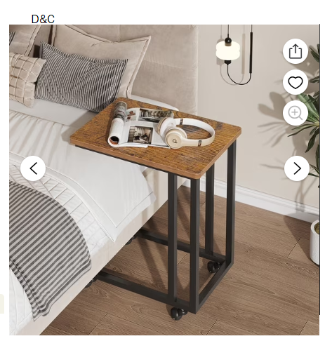 Gianna C Tables Counch that Slide Under, Bed Side Table Tray Sofa Portable Rolling with Wheels Metal Frame Adjustable Feet, Wood Stand for Living Room Entryway Small Space Bedroom