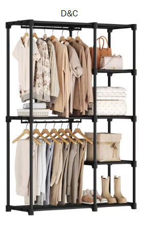 Gianna 44 Inch Hanging Clothes Rack, Portable Freestanding Multi-purpose Storage Rack, Black