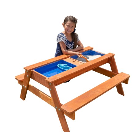 Sportspower Wooden Picnic Table with Sand Play and Water Play and Umbrella Hole (No Umbrella)
