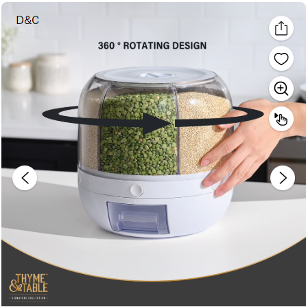 Thyme & Table 6 Section Rotating Plastic Food Storage Dispenser with Removable Drawer, White