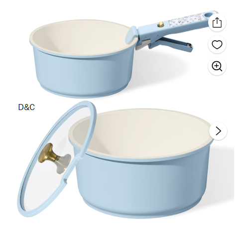 Carote 4 Pcs Ceramic Saucepans Set, Pots Set with Detachable Handle, Oven Safe, Induction Cookware, Stackable Kitchen Cooking Set, Blue