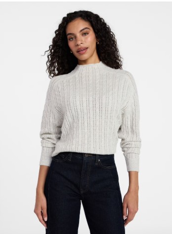 Time and Tru Women’s Pointelle Mock Neck Sweater with Long Sleeves, Lightweight, Sizes, XS-XXXL