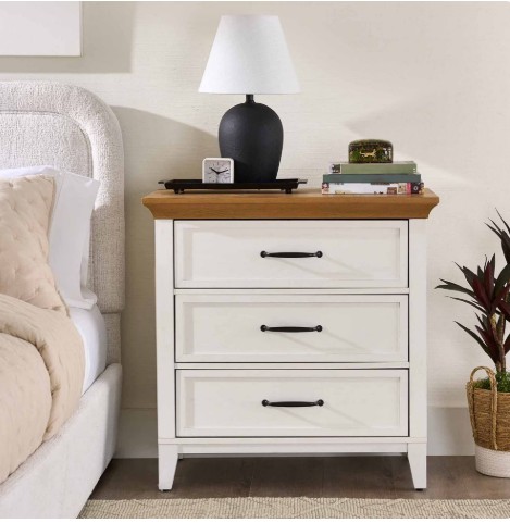 Better Homes & Gardens Canton 3-Drawer Nightstand, Textured White and Light Honey