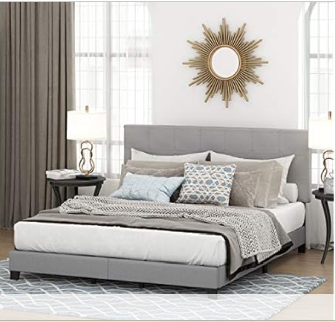 Furinno Laval Button Tufted Upholstered Platform Bed Frame