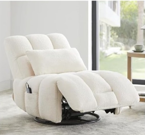 Watson & Whitely Oversized Power Recliner Chair for Adults, Swivel Rocker Recliner Chair with Lumbar Support, Ultra-Comfy Glider Recliner for Living Room Theater Seating Single Sofa