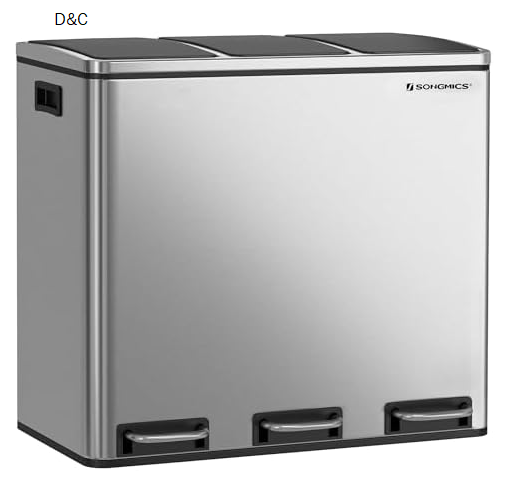 SONGMICS Trash Can, 3 x 4.8 Gallon Garbage Can