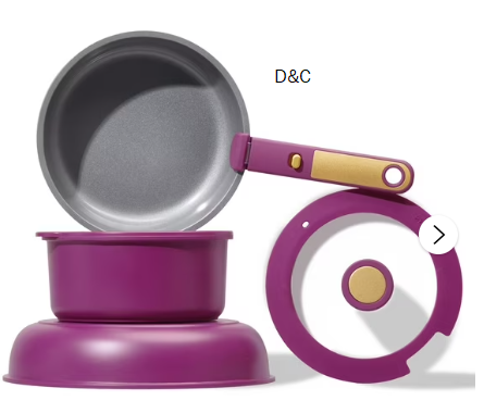 Carote Nonstick Detachable Pots and Pans Set, 6 Pieces Non Toxic Cookware Set with Induction, Oven/Dishwasher Safe, Easy for Storage, Magenta Purple
