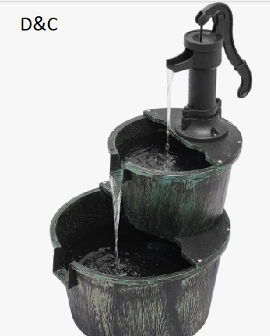 Jackielynn 27″ Barrel and Pump Fountain Outdoor, Cascading Waterfall Fountain with Recirculating Pump