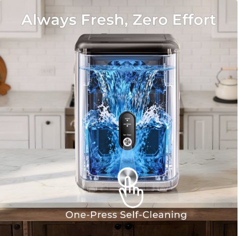 Goosiay Nugget Ice Maker Countertop, 33lbs Per Day Portable Pebble Ice Maker Machine with Handle, Crushed Soft Chewable Ice for Home, Bar, Dorm, Party, RV & Camping (Stainless Steel Black