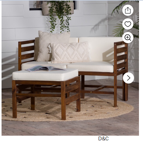 Walker Edison Modular Outdoor Acacia L/R Chairs + Ottoman – Dark Brown