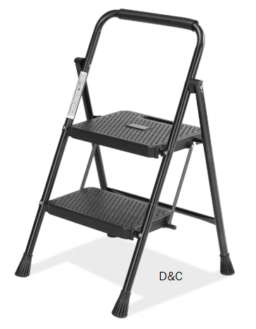 CONCETTA 2 Step Ladder, Folding Step Stool with Anti-Slip Pedal, Lightweight Portable Ladder for Home, Workplace, 800lbs Capacity，Black