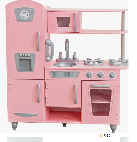 Vintage Wooden Play Kitchen with Ice Maker and Play Phone