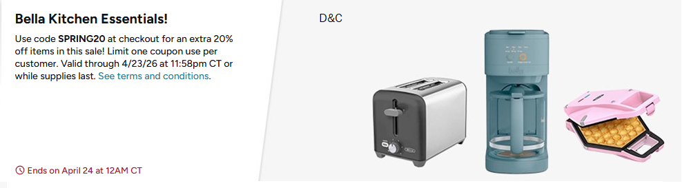 Bella Kitchen Essentials! Extra 20% off with coupon SPRING20