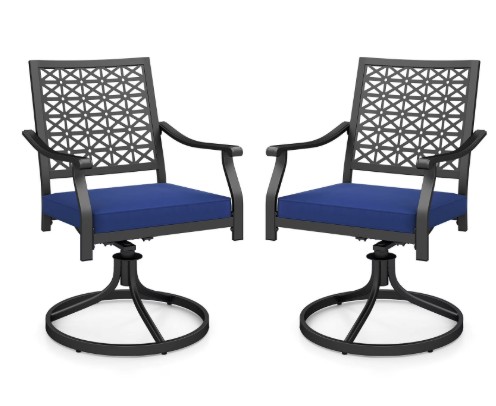 Costway 2 PCS Outdoor Swivel Chairs Patio Dining Chairs with Padded Cushions High Back Navy
