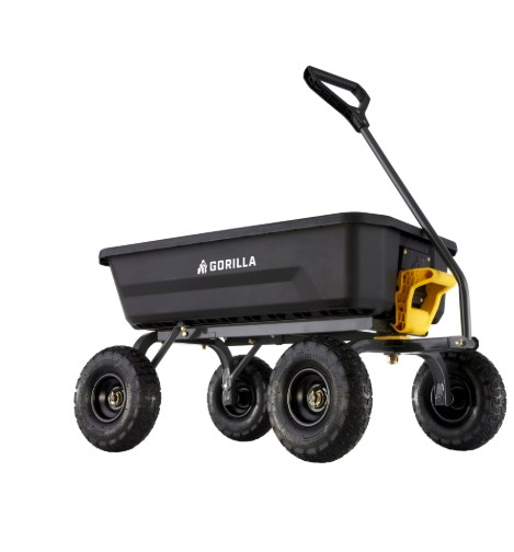 Gorilla Carts 4 Cu. ft. Poly Garden Dump Cart, 600 lbs. Capacity, 35 in. x 22 in. Bed, 10 in. Tires