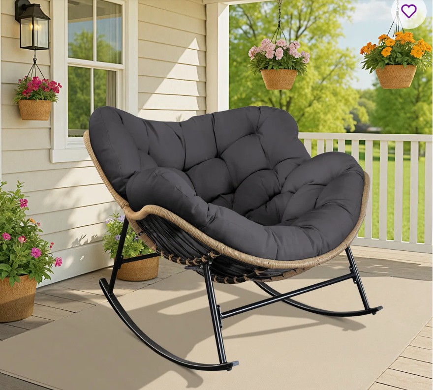 Oversized Outdoor Rocking Papasan Chair with Cushion