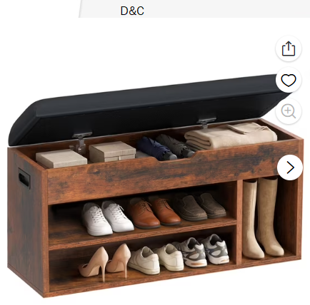 Gianna 39″ Lift Top Shoe Storage Bench, 3-Tier Adjustable Shelf Entryway Bench with Cushion, Metal & Wood Shoe Rack Organizer for Entryway, Bedroom