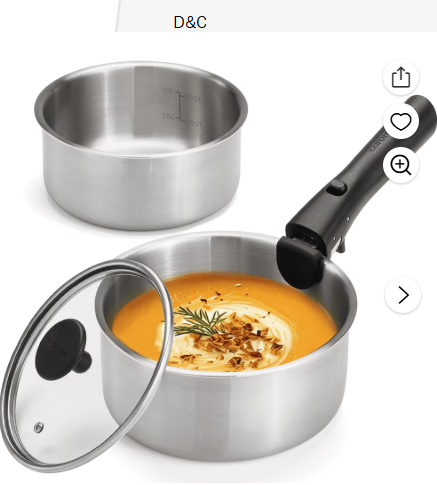 Carote 4 Pcs Stainless Steel Saucepan Set, Saucepans with Detachable Handle, Oven Safe, Induction Ready, Stackable Cookware, Kitchen Cooking Set