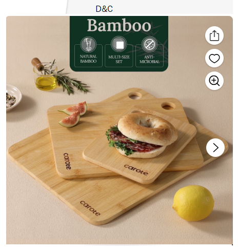 Carote Set of 3 Bamboo Cutting Boards Set for Kitchen, Chopping Boards