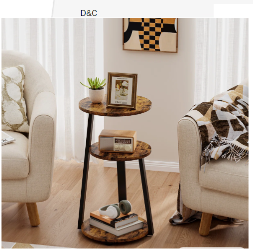 Vernestine Round End Table Side Table with 3-Tier Shelves