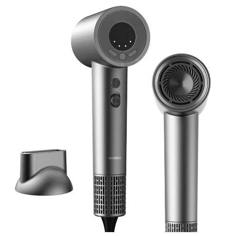 Goolioo Hair Dryer , High Speed Professional Ionic Blow Dryer with Magnetic Nozzle, Gray