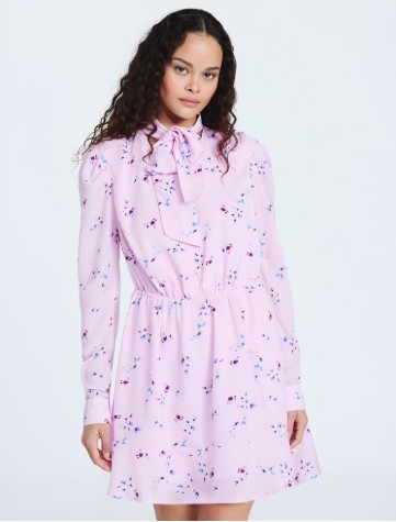 Scoop Women’s and Women’s Plus Tie Neck Mini Dress with Long Sleeves, Sizes XS-4X