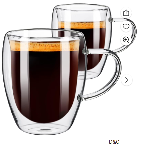 Baalaka Coffee Mugs Set of 2, Double Wall Coffee Mug 12oz, Glass Coffee Mugs with Handle, Insulated Coffee Mug for Cappuccino/Latte/Coffee, Borosilicate Glass Coffee Cups for Kitchen/Travel