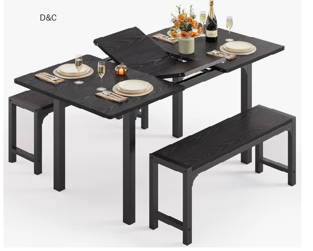 6-Person Dining Set, 47.3″ – 63″ Extendable Dining Table with Smart-Flip Leaf, 6-Second Conversion to 6-Person Long Table