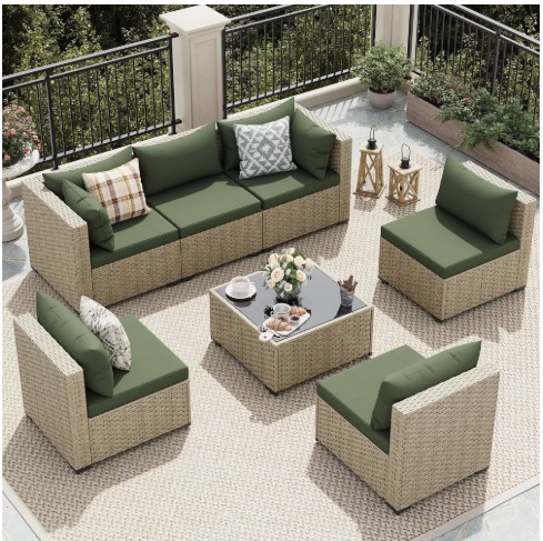 UDPATIO Patio Furniture Sets, Modular RattanOutdoor Patio Sectional Furniture Sofa Set, Wicker Patio Conversation Set for Backyard