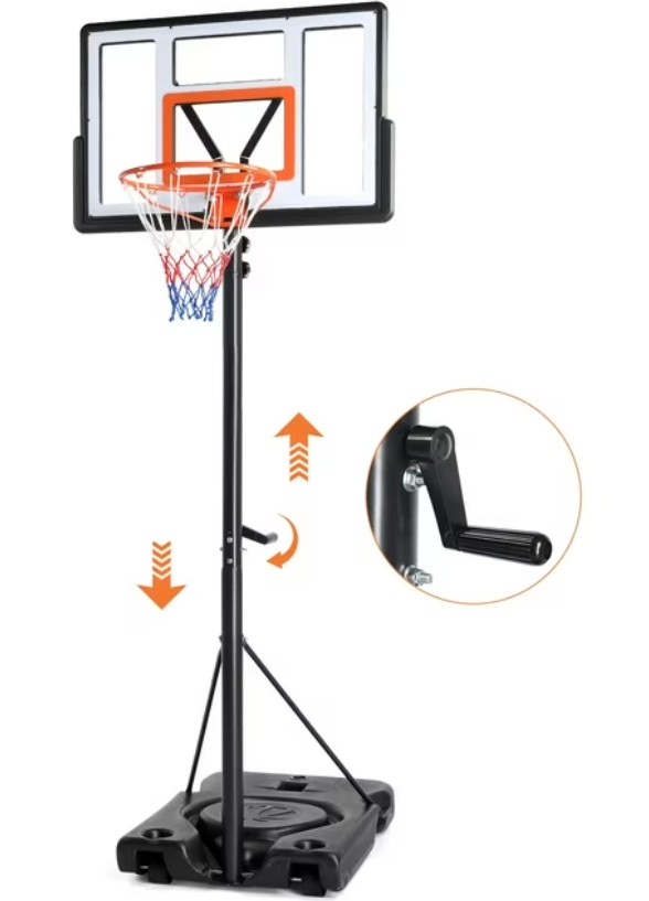 Ktaxon 44in Portable Basketball Hoop Outdoor with Simple Adjustable Handle, 7.3-10ft Kids Basketball Hoop Goal Indoor Outdoor
