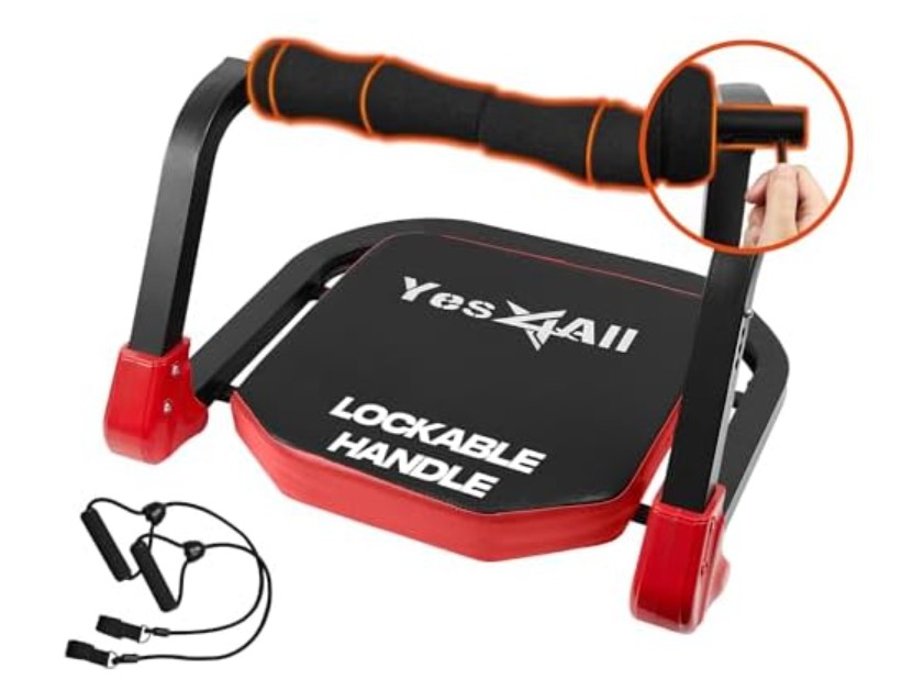 Yes4All Ab Crunch Machine For Total Body & Core Abdominal, Situp Lockable With Ergonomic Foam Handle & 2 Resistance Bands