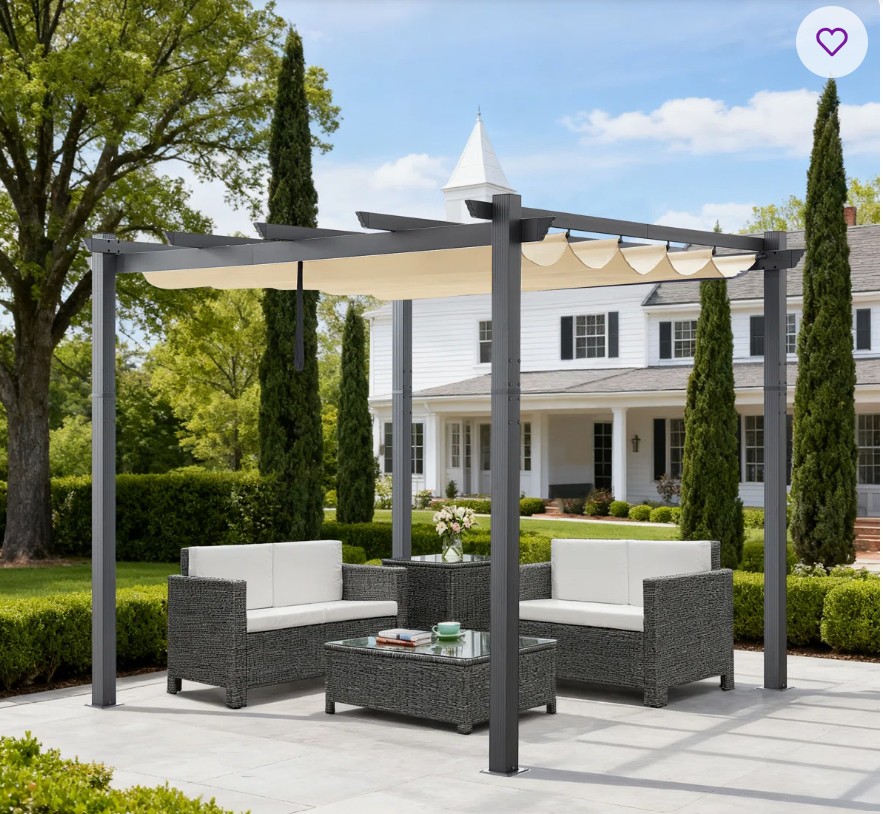 10 Ft. W X 10 Ft. D Aluminum Pergola with Canopy