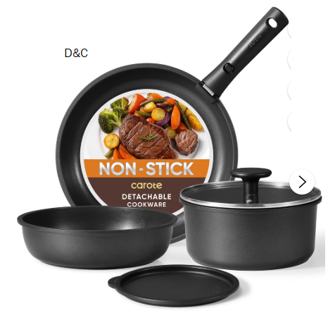 Carote 6 Pcs Pots and Pans Nonstick, Cookware Set with Detachable Handles, Oven Safe, Induction Ready, Stackable Kitchen Cooking Set, Black