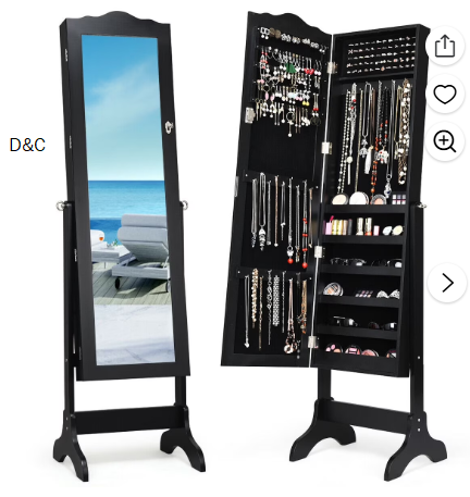 Costway Mirrored Jewelry Cabinet Mirror Organizer Storage Box Stand